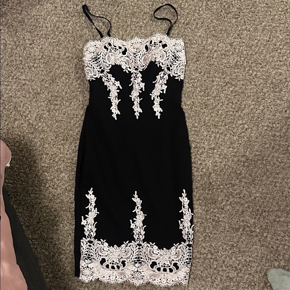 Haute Monde Black Dress with White Lace